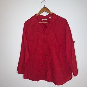 2X Red Coldwater Creek Dotted-Swiss Blouse